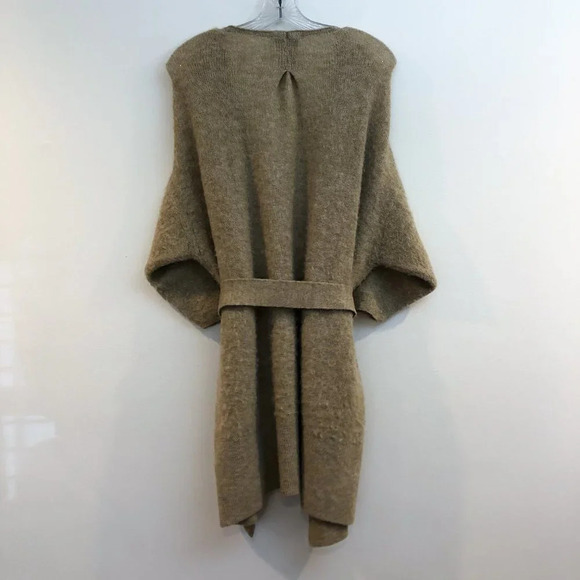 American Vintage Cream Tight Knit Tie Waist Open Quarter Sleeve Cardigan Sweater - Picture 9 of 10